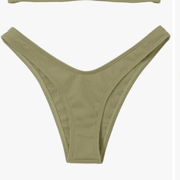 Olive green bandeau bathing suit with tie back - Picture 5 of 5